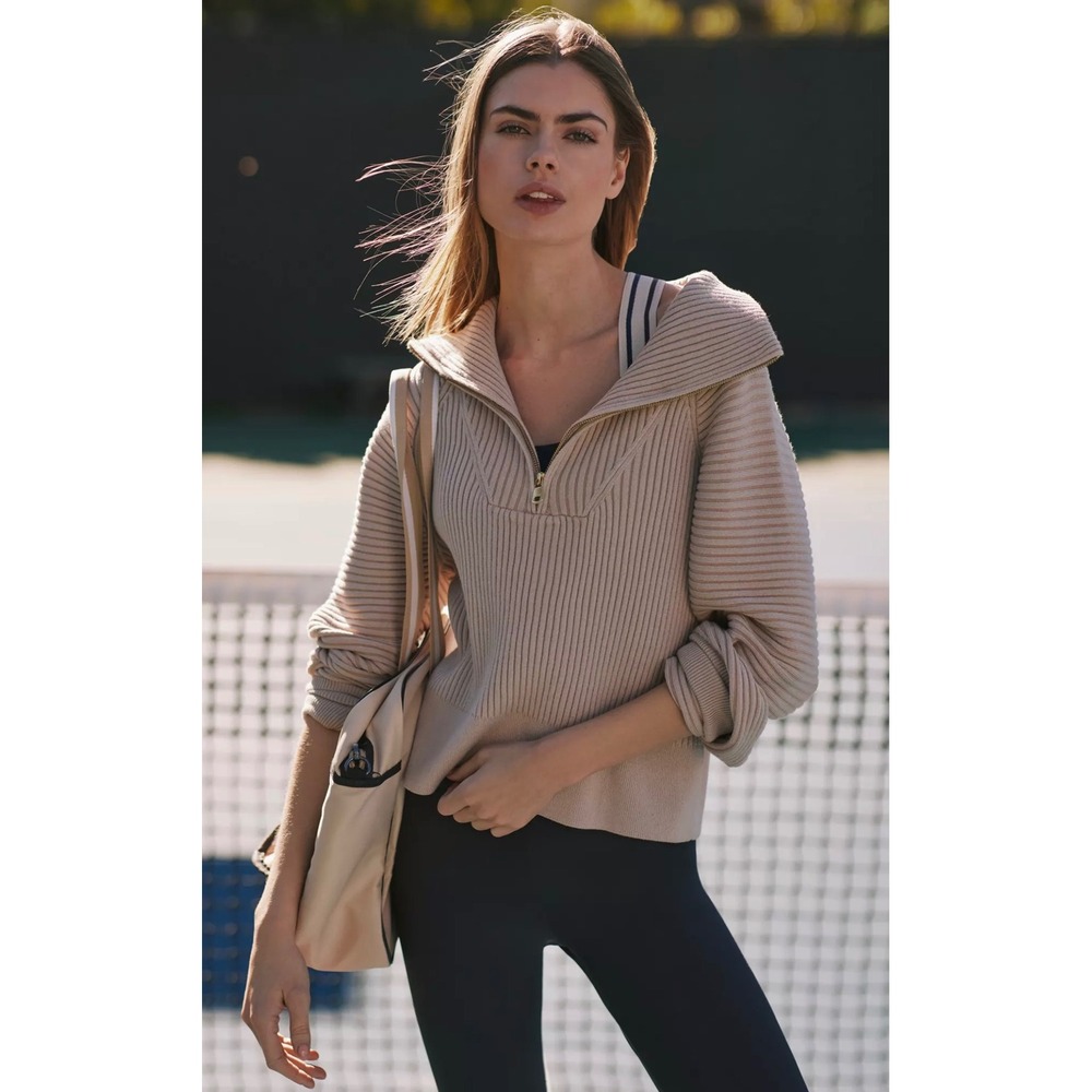 Varley Reid Half-Zip Pullover | Champagne Rib Knit | Medium